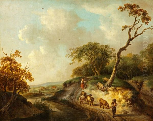 A Rustic Scene with Sheep and Shepherds - view 1