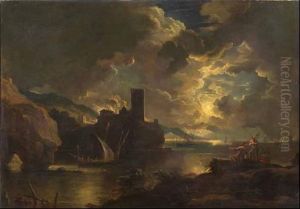 Veduta Costiera Con Figure In Notturno by Pieter the Younger Mulier
