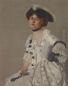 Girl in White with Hat by Samuel Isham