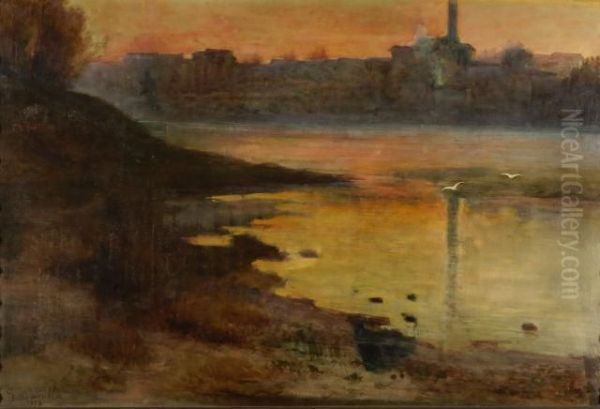Paesaggio Lacustre Con Tramonto - view 1