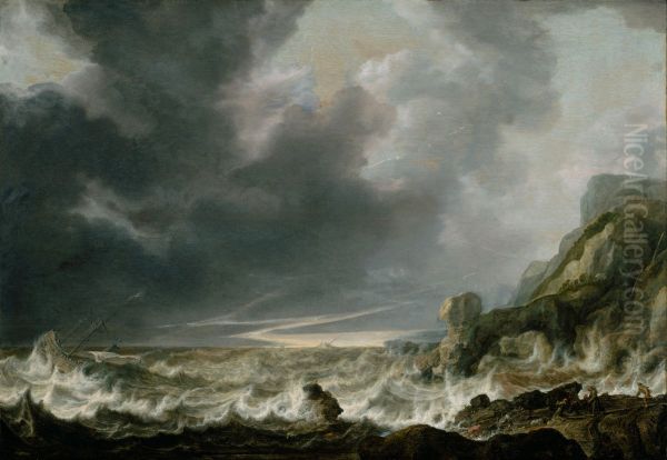 Ship in Distress off a Rocky Coast - view 1