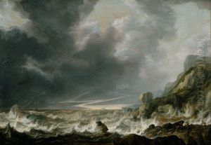 Ship in Distress off a Rocky Coast