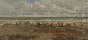 Fishermen on the beach by Filippo Carcano