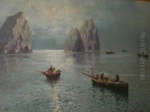 Faraglioni A Capri Con Barche Di Pescatori by Giovanni Cavalleri