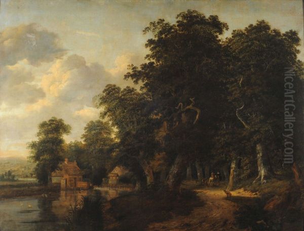 Wooded landscape with river and characters - view 1