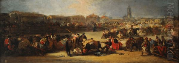 Bullfight in a village - view 1