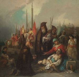 Cuadro historico. Auxilio a unos apestados by Federico de Madrazo y Kuntz