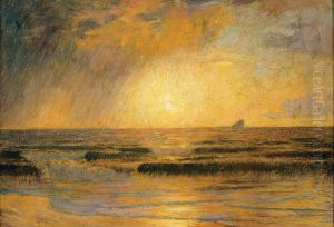 Puesta de sol en el mar by Emile-Rene Menard