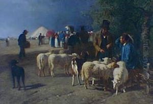 Un Marche aux montons en Normandie by Constant Troyon