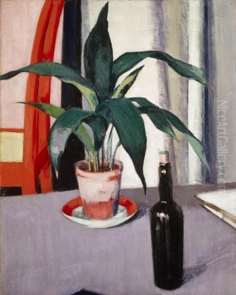 Aspidistra and Bottle on Table - view 1