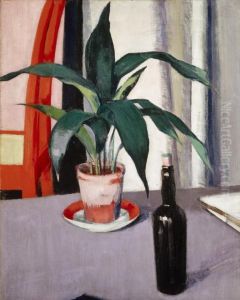 Aspidistra and Bottle on Table by unknown