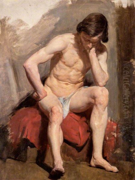 A Life Study of a Seated Nude Male Model - view 1