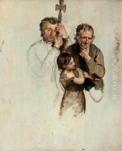 Two Men and a Girl Standing (study for 'The Covenanters' Baptism') by George Harvey