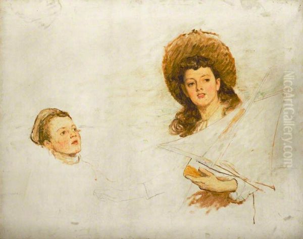 Study of the Artist's daughter Hilda Orchardson (born 1875) and one of her younger brothers - view 1