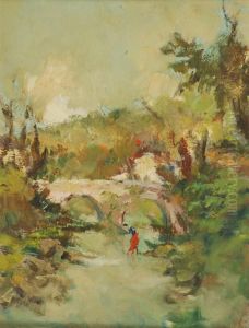 "ponte Del Diavolo A Ganza" Olio Su Cartone Pressato Firmato In Basso A Sinistra, Titolato Al Retro by Attilio Cavallini