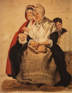 Two Women and a Boy (study for 'The Covenanters Preaching') by George Harvey