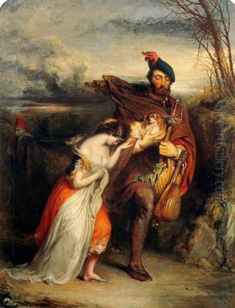 The Gow Chrom Reluctantly Conducting the Glee Maiden to a Place of Safety (from Scott's 'The Fair Maid of Perth') - view 1