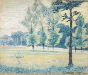 Landschaft Mit Wiesen Und Baumen by Emile Gustave Cavallo-Peduzzi