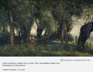 A Man Scything by a Willow Grove, Artois by Jean-Baptiste Camille Corot