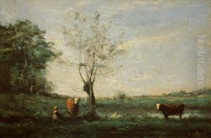 Landscape with Two Cows by Jean-Baptiste Camille Corot