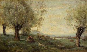 Gathering Primroses by Jean-Baptiste Camille Corot