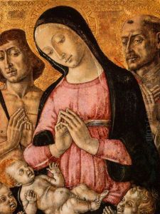 The Virgin and Child with Saint Sebastian, Saint Francis and Angels by Matteo Di Giovanni