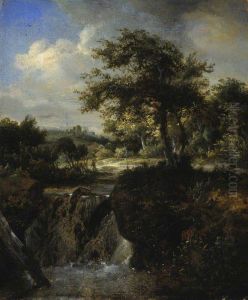 A Waterfall in a Wood by Meindert Hobbema