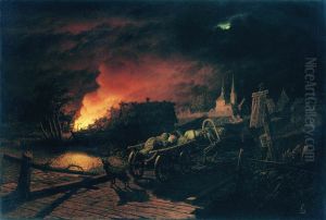 Fire in the Village at Night by Leonid Solomatkin