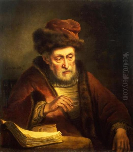 Old Man holding a Pair of Spectacles - view 1