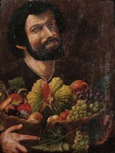 Uomo Barbuto Che Regge Cesto Di Frutta
