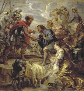 The Reconciliation of Jacob and Esau, as in Genesis 33 by (studio of) Rubens, Peter Paul