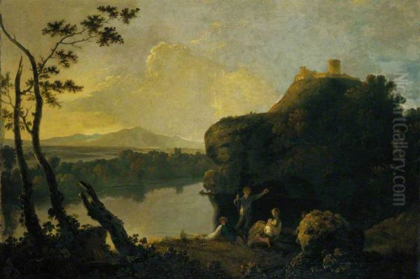 A River Scene with a Castle and Figures - view 1