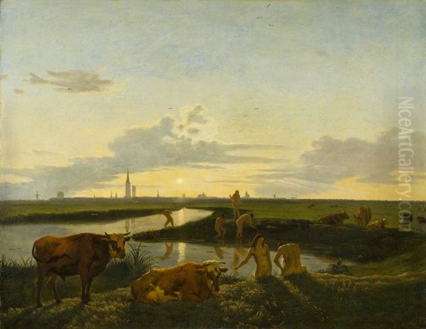 Canal Landscape with Figures Bathing - view 1