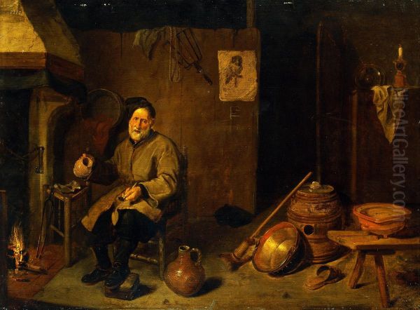Peasant Seated by a Hearth with an Empty Mug - view 1