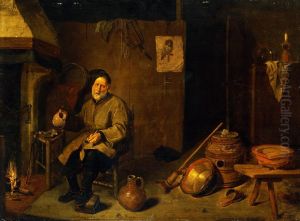 Peasant Seated by a Hearth with an Empty Mug by Quirijn van Brekelenkam