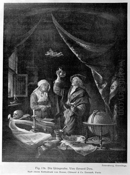 Doctor examining urine of a woman patient. - view 1