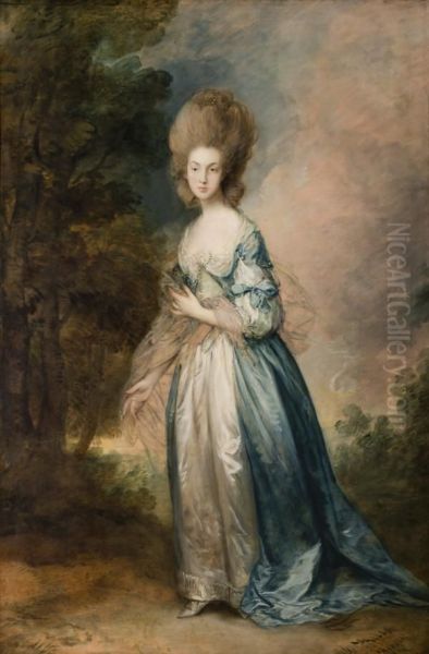 Portrait of Selina Thistlethwayte of Norman Court, full-length in blue and white dress - view 1