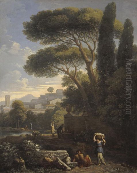 Landscape in Latium with Three Female Figures by a Fountain - view 1