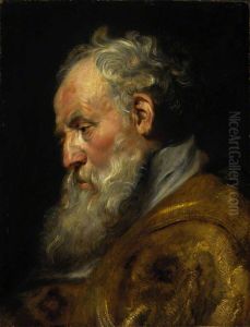 A Study of a Head (Saint Ambrose) by (studio of) Rubens, Peter Paul