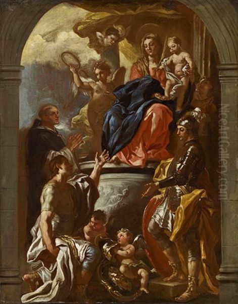 Madonna and Child Enthroned with Saint Peter Martyr and Two Warrior Saints - view 1