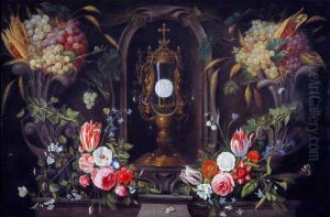 Still Life of Flowers and Grapes encircling a Monstrance in a Niche Still Life of Flowers and Grapes encircling a Monstrance in a Niche