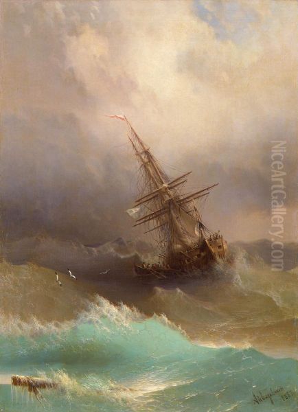 Ship in the Stormy Sea - view 1