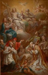 The Virgin recommending a group of Saints to the Holy Trinity