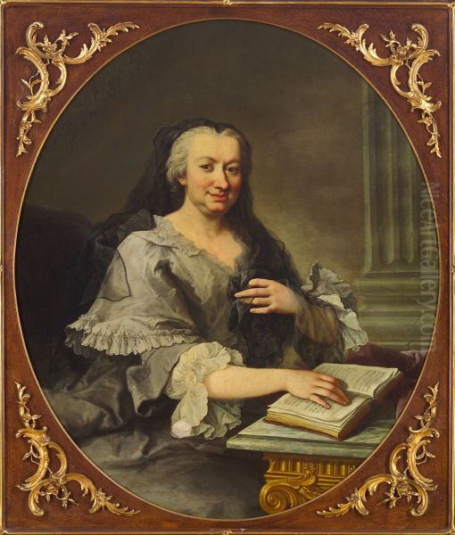 Maria Karolina Grafin Fuchs (1681-1754) an einem Tisch sitzend, Kniestuck - view 1