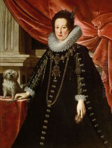 Anna de' Medici (1616-1676), Erzherzogin, mit einem Schosshundchen, Dreiviertelportrat