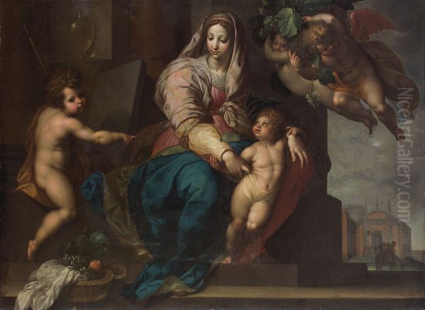 Maria mit Kind, Johannesknaben und Engeln - view 1