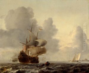 Kriegsschiffe und kleine Schiffe in einer Brise