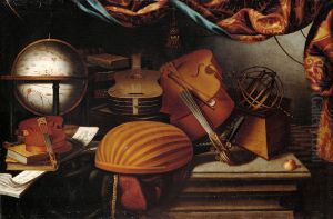 Stilleben mit Musikinstrumenten, Globus und Armillarsphare