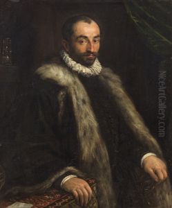 Portrait of man with sun clock and astrolabium
