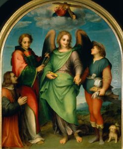 The Archangel Raphael with Tobias, St. Leonard and the Donor, Leonardo di Lorenzo Morelli by Andrea Del Sarto